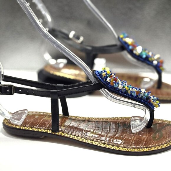 Sam Edelson Women's Beaded Leather Thong Sandals Size 6 - Picture 2 of 7
